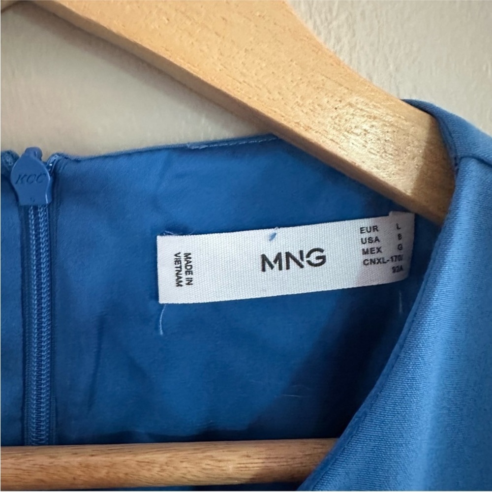 Mango Blue Tailored Sheath Dress | Short Sleeve Fitted Midi | Women’s Size 8 - Picture 4 of 4